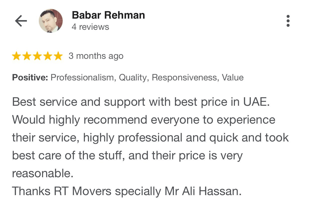 Customer Review, 5 stars given by customer on Google for his studio shifting in same building.