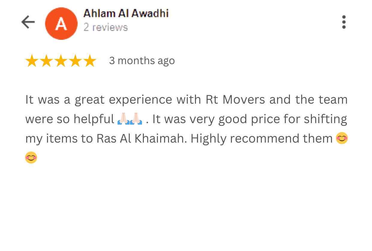 Customer Review, 5 stars given by customer on Google small items transportation.