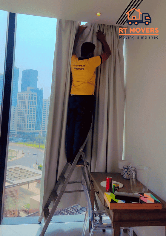 Our team Installing the curtains for the customer